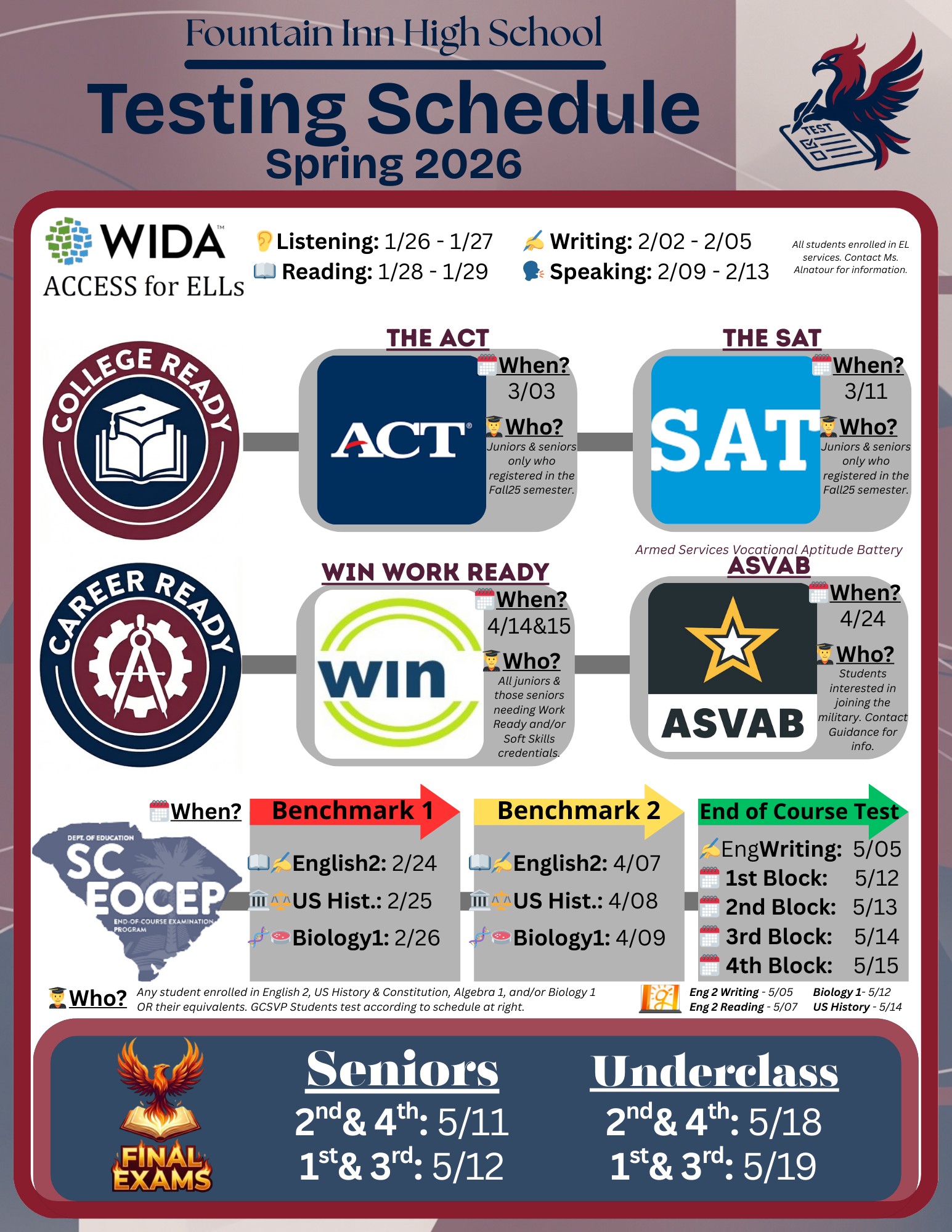 Spring 2026 Testing Schedule